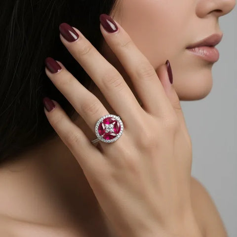 14K White Gold Diamond and Ruby Ring