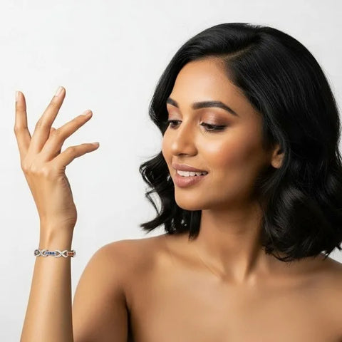 14K White Gold Diamond and Multi Sapphire Tennis Bracelet