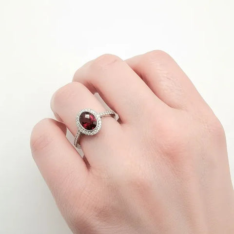 14K White Gold Garnet and Diamond Ring