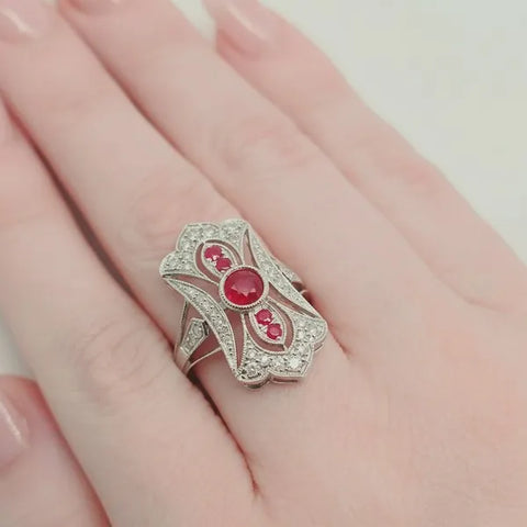 White Gold Diamond and Ruby Statement Ring