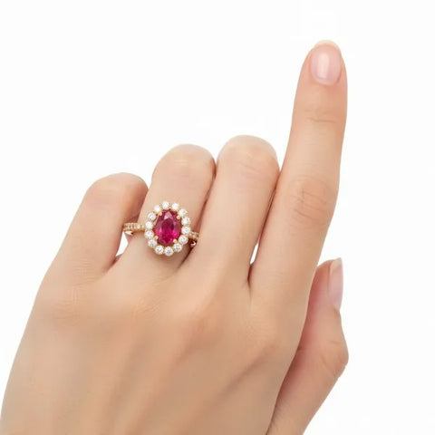 14K Rose Gold Ruby and Diamond Flower Ring