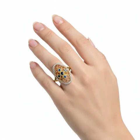 10K Yellow Gold Sapphire and Diamond Ring