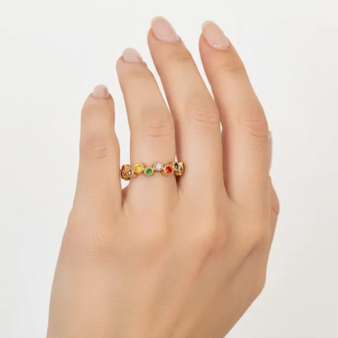 14k Yellow Gold Sapphire Round Multicolor Band