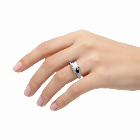 14K White Gold Natural Diamond and Sapphire Wedding Ring