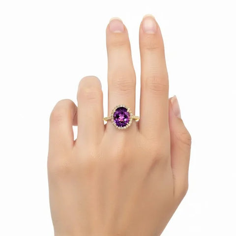 14K Yellow Gold Amethyst and Diamond Ring