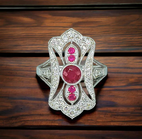 White Gold Diamond and Ruby Statement Ring