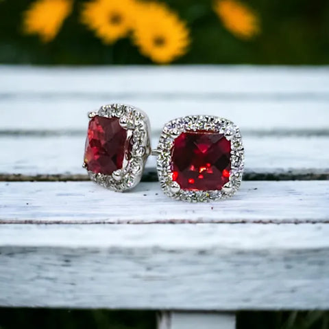14K White Gold Garnet and Diamond Earrings